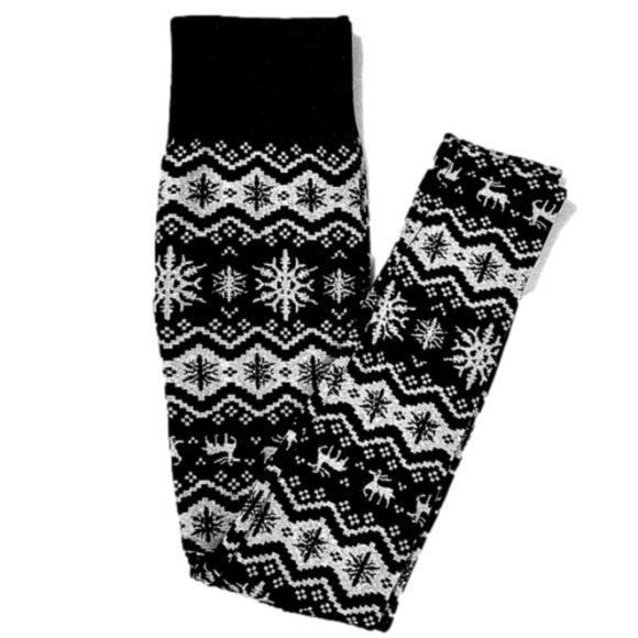eye candy Pants - High Rise Black and Gray Snowflake Reindeer Cozy Snowflake Leggings